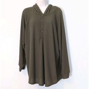 Torrid Hooded Pullover Sweater Women's 3 3X Khaki Green Textured Knit 1/2 Snap